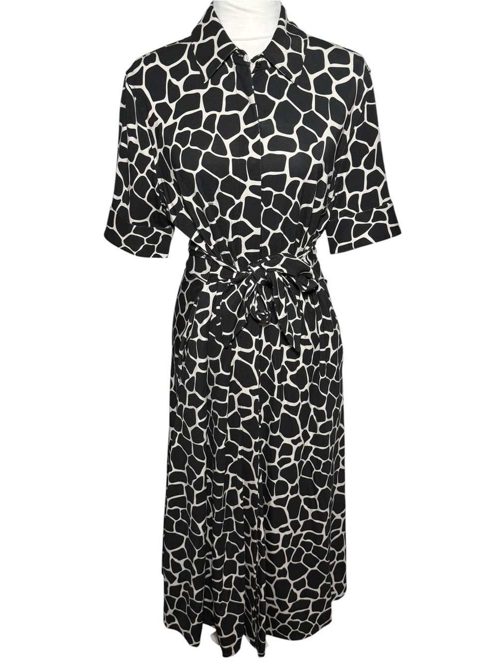 Buttercloth Icy Bamboo Belted Shirt Dress Geo Giraffe Print Size Medium